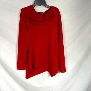JEANNE PIERRE Women's Red Asymmetric Long-sleeve Sweater With Cowl Neck Size S
